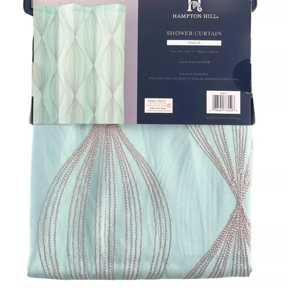 Hampton Hill 72" x 72" Dhalia Aqua & Silver Luxury Textured Shower Curtain NEW - Picture 2 of 2